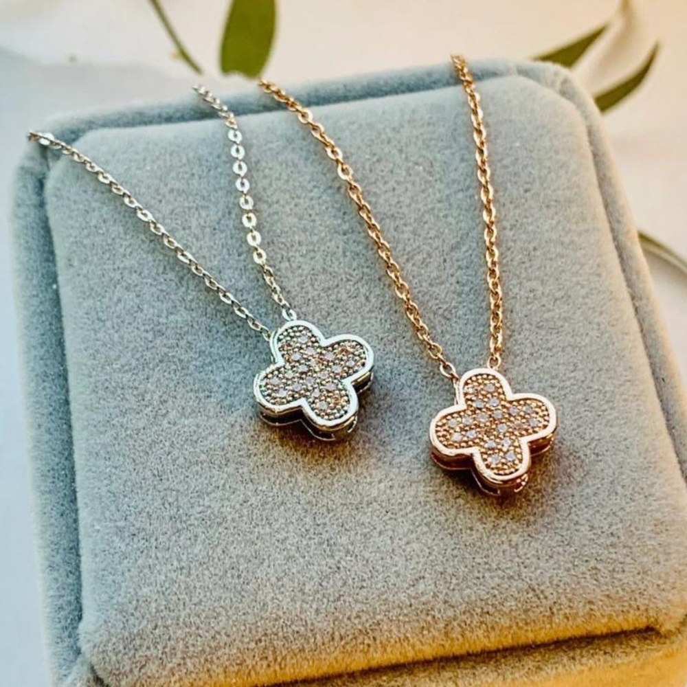 Rose Gold CZ Clover Necklace